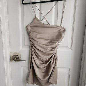 Line & Dot One Shoulder Cream Dress